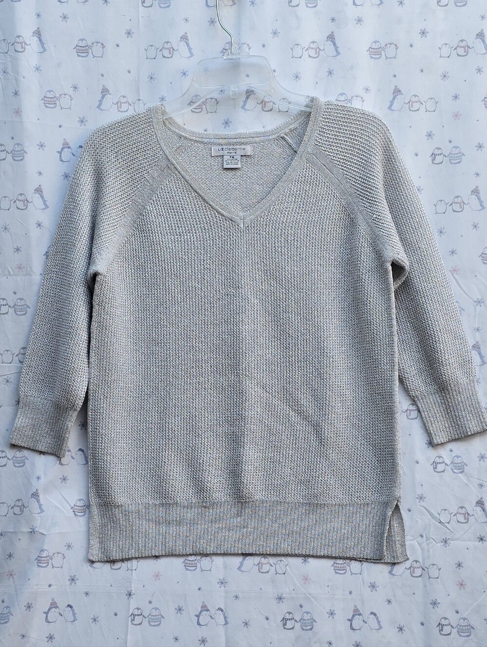 Liz Claiborne Metallic Silver/Light Gray Knit Sweater, Size P/M